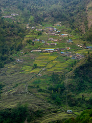 Nepal Village on Mountain Slope, Chhomrong, Annapurna Region, Terrace Rural Mountain Village