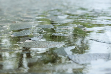 View of city street on rainy day, closeup