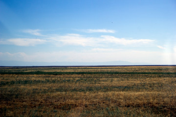 Beautiful view along the road to the lake across the steppe