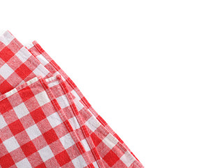 Classic red checkered blanket isolated on white, top view
