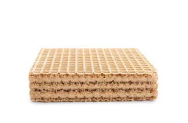 Delicious crispy wafer on white background. Sweet food