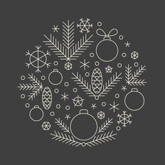 Minimalistic linear new year round ornament