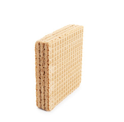 Delicious crispy wafer on white background. Sweet food