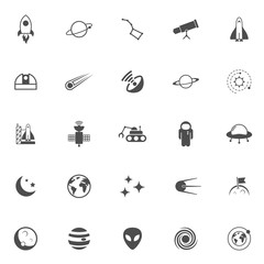 space astronomy big vector icons set isolated on white background. space travel concept. space flat icons for web and ui design.