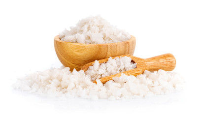 Sea salt on white background
