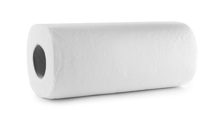 Roll of paper towels on white background
