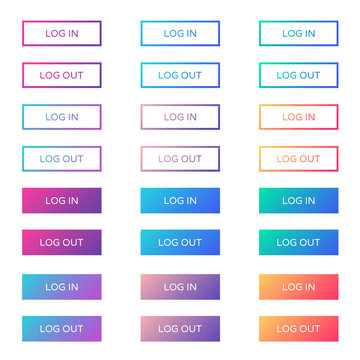 log in log out web buttons set. outline and filled ui web buttons in flat style. rectangular vector buttons on trendy gradients for web and ui design