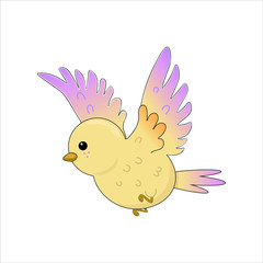Vector illustration of cute, cartoon, beautiful bird. Simple illustration. White background. 