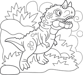 cartoon prehistoric dinosaur carnotaurus, coloring book, funny illustration