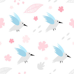 Vector seamless pattern with birds in Scandinavian style. Cute, modern print