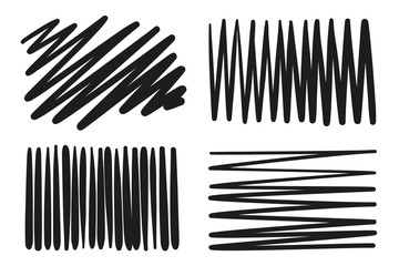 Sketchy backgrounds with array of lines. Abstract chaotic textures. Wavy backdrops. Hand drawn tangled patterns. Black and white illustration