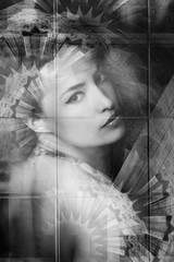 young beautiful sensual woman portrait double exposure