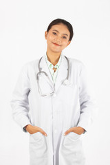 closeup portrait on Asian medicine doctor woman isolated white background.