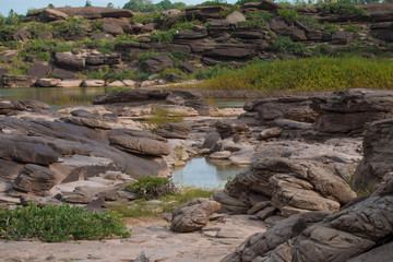 Beautiful amazing of rocks, Natural of rock canyon in mekhong river , Hat Chom Dao, Ubon Ratchathani province, North east Thailand