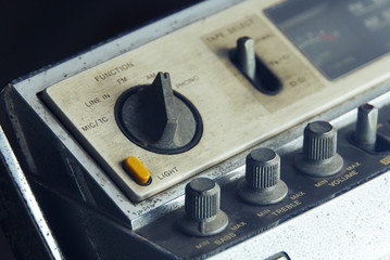 Closeup tuning panel of vintage cassette tape.