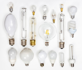 collection of different tungsten led bulbs and low consumption