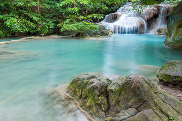 Beautiful waterfall in Erawan waterfall National Park in Kanchanaburi, Thailand