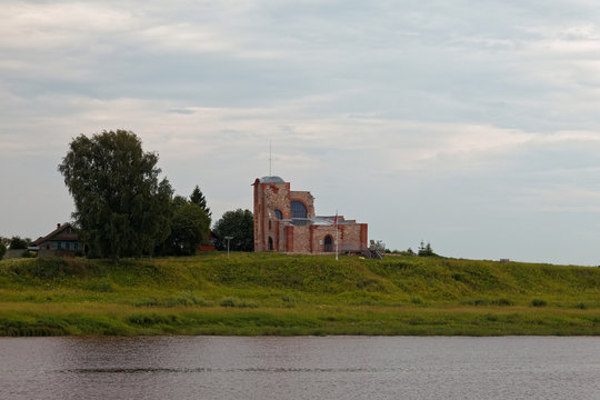 Volkhov River in Veliky Novgorod, Russia. Ryurikovo gorodishche