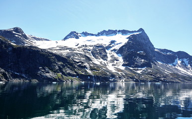 Landscape Greenland, beautiful Nuuk fjord, ocean with mountains background