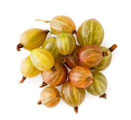 Heap of gooseberries on a white background. The view of the top.