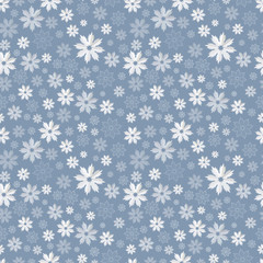 Seamless pattern with translucent snowflakes on a blue-gray background. Vector illustration