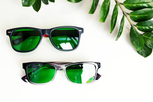 Glaucomatous glasses, optics store, medetsina ophthalmology concept. Eye health care concept.