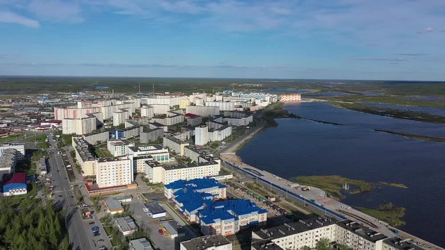 View from the height of the city of Nadym in the North of Western Siberia in Russia