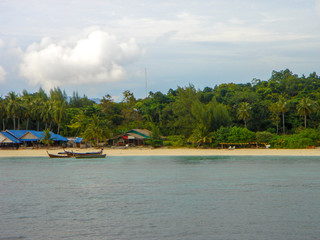 Island in a Tropical Ocean Cloudy on Holidays Day.
