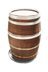 Obraz premium Oak barrel on foreground isolated white background.