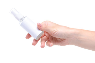 Antibacterial spray for hands antiseptic on white background isolation