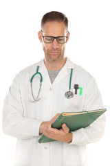 Handsome doctor with glasses holding documents