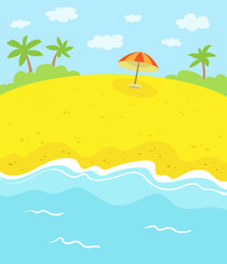 Fototapeta na wymiar A piece of summer beach and the sea. Colorful picture in cartoon style. Vector illustration.