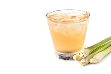 Health drinks lemongrass drink with ice isolated on white background