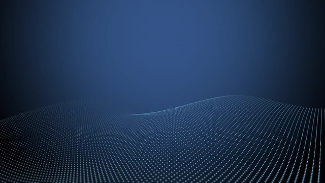 A futuristic wave of coloured blue dots changing shape against a dark blue background