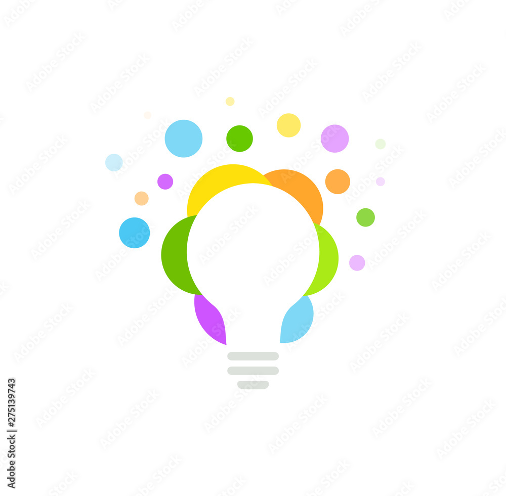 Poster colorful light bulb from bubbles, circles, dots. idea isolated vector icon. abstract lightbulb logo 