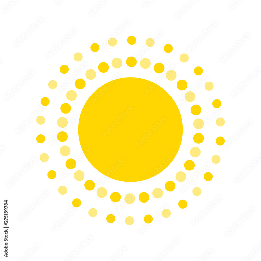 Poster summer symbol. sun modern icon. dots and points sunny circle shape. isolated vector logo concept on 
