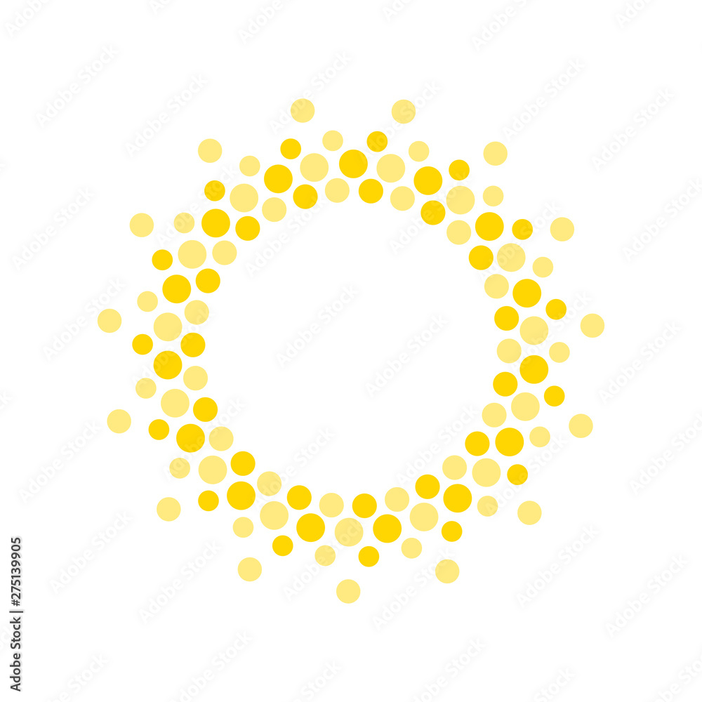Poster summer symbol. sun modern icon. dots and points sunny circle shape. isolated vector logo concept on 