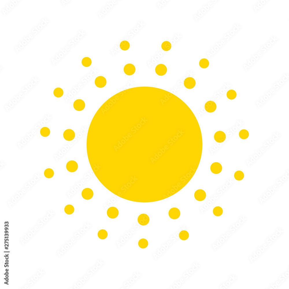 Poster summer symbol. sun modern icon. dots and points sunny circle shape. isolated vector logo concept on 