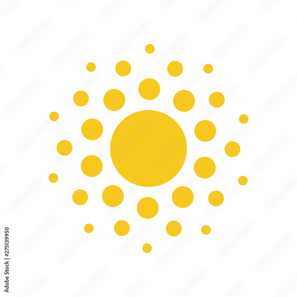 Poster summer symbol. sun modern icon. dots and points sunny circle shape. isolated vector logo concept on 