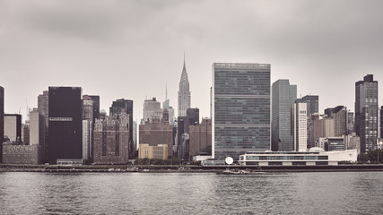 Fototapeta na wymiar Retro toned panoramic view of New York City skyline, USA.