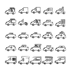 hand drawn car, vehicle icons set
