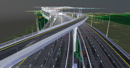 The BIM model of the object of transport infrastructure of wireframe view