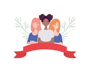 young women with garland and ribbon