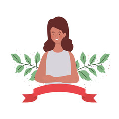 young woman with garland and ribbon