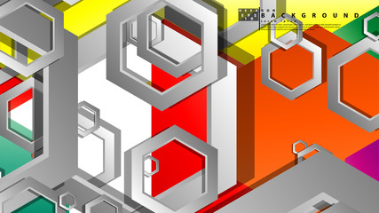 Abstract geometric background with hexagon, brights color compositions. Vector illustration