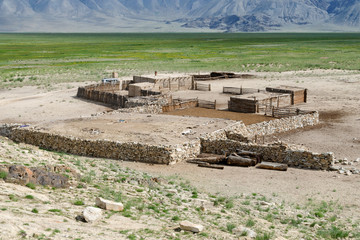 Western Mongolia steppe landscape. Livestock farm in Tsaagan Gol River Valley. Outskirts of Tsengel village, Bayan-Ulgii Province, Mongolia. © Kirill
