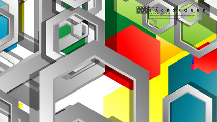 Obraz premium Abstract geometric background with hexagon, brights color compositions. Vector illustration