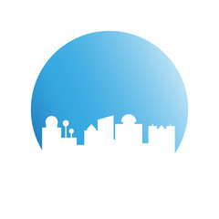 Obraz premium city tower building in blue circle background