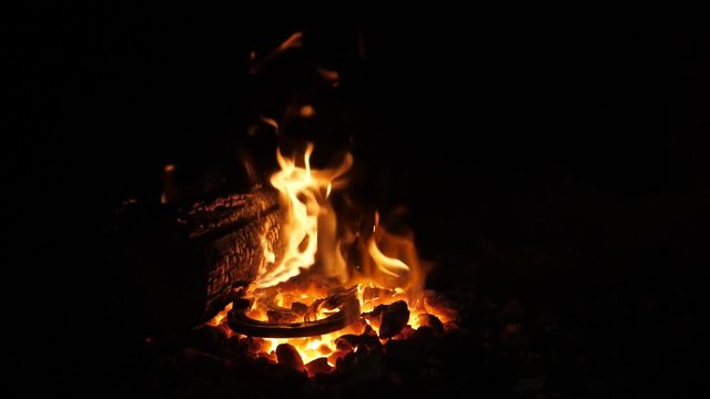 Magnificent hearth fire with a tongue looking like an animal ghost in a smithy  