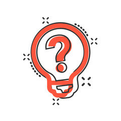 Problem solution icon in comic style. Light bulb idea vector cartoon illustration on white background. Question and answer business concept splash effect.